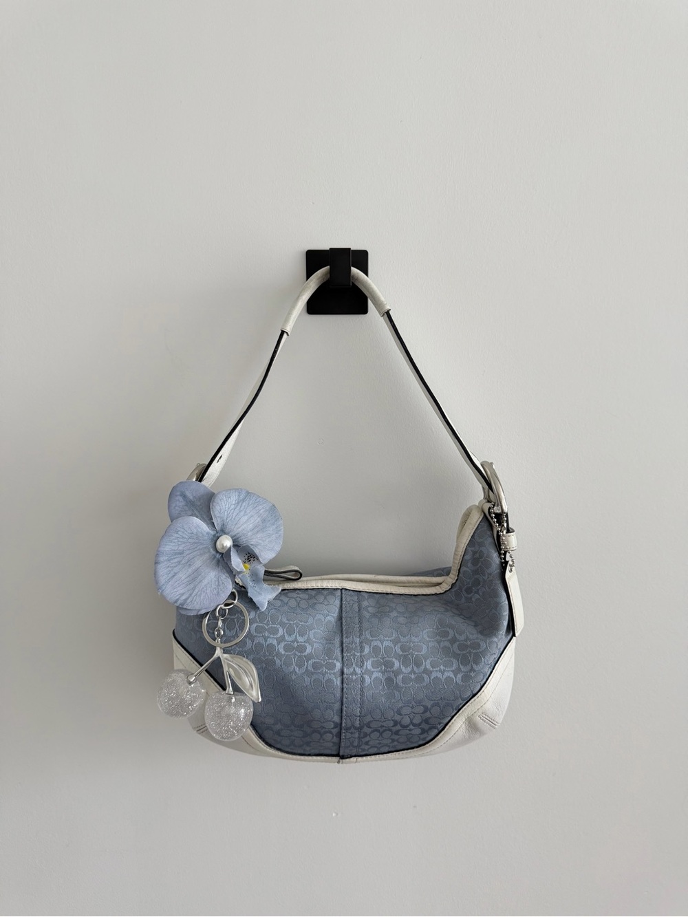 vintage  Coach Baby  Blue Jacquard Canvas Soho Hobo Shoulder Bag